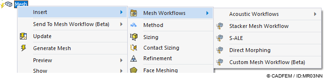 Mesh Workflow per Rechtsklick auf das Mesh-Objekt einfügen. | © CADFEM / ID: MR03NN