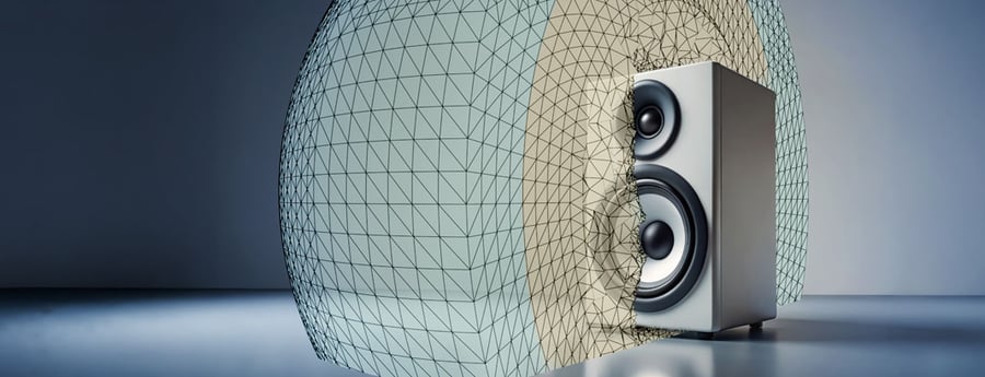 Lautsprecherbox mit überlagertem FE Netz der akustischen Domäne | © CADFEM / Adobe Stock