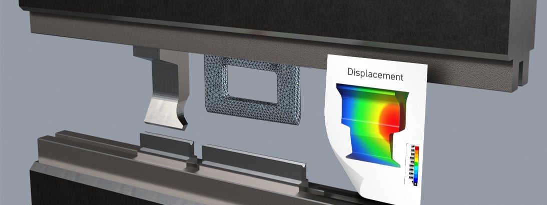 Various bending tools clamped in place and successive simulation steps show