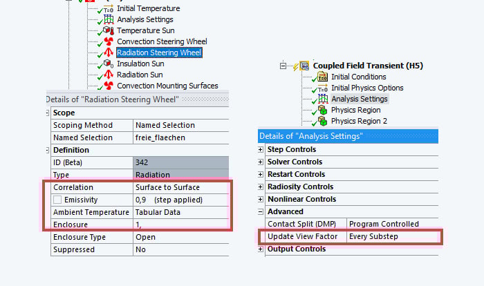 Einstellungen für Fläche-zu-Flächen-Wärmestrahlung (S2S)