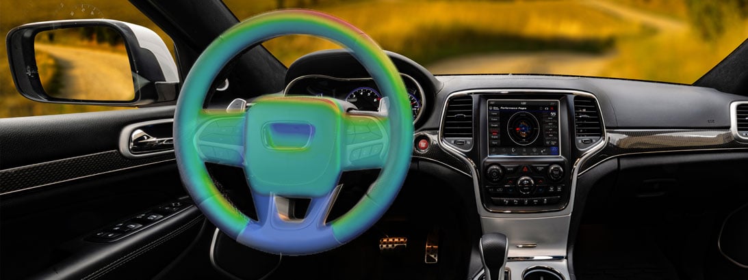 Temperaturverteilung auf einem Lenkrad unter Sonneneinstrahlung