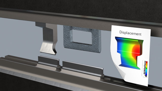 Various bending tools clamped in place and successive simulation steps shown