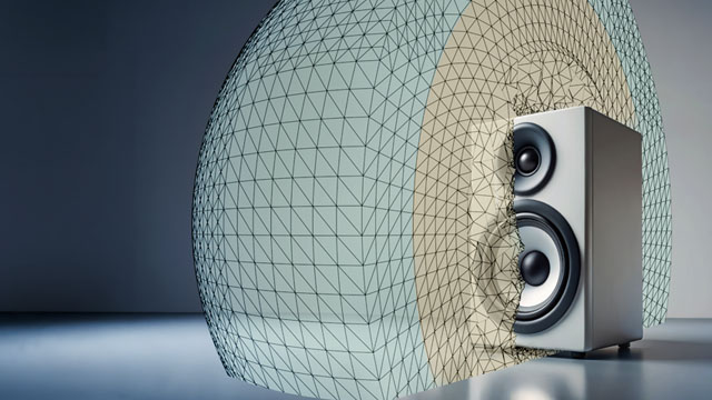 Lautsprecherbox mit überlagertem FE Netz der akustischen Domäne | © CADFEM / Adobe Stock
